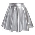 thumbnail image 4 of Shiny Flared Pleated Skirt, Solid Color Mini Polyester Fiber Metallic Glossy Skirt Fashionable  For Performance Black,Red,Golden,Purplish Red,Purple,Silver, 4 of 6
