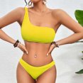 thumbnail image 2 of Penkiiy Women's Ribbed Bikini Sets One Shoulder Top with Mid Waist Two Piece Bathing Suit M Yellow, 2 of 4