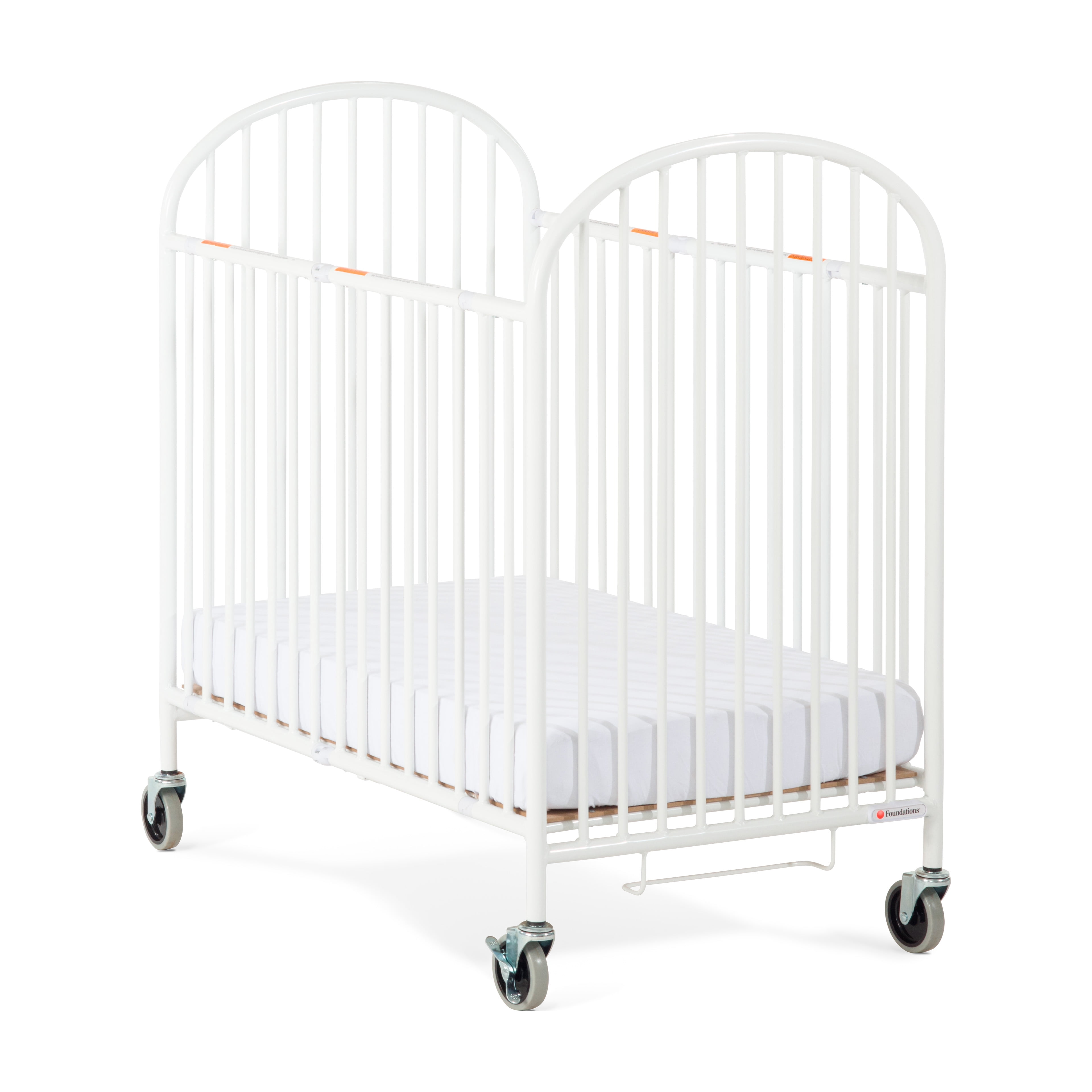 Foundations® Pinnacle™ Compact Folding Steel Crib with Oversized Casters and Foam Mattress