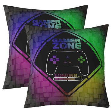 Erosebridal Black Gamepad Pillow Cases Set of 2,Video Game Grid Cushion Covers 18x18,Geometric Bedroom Decor