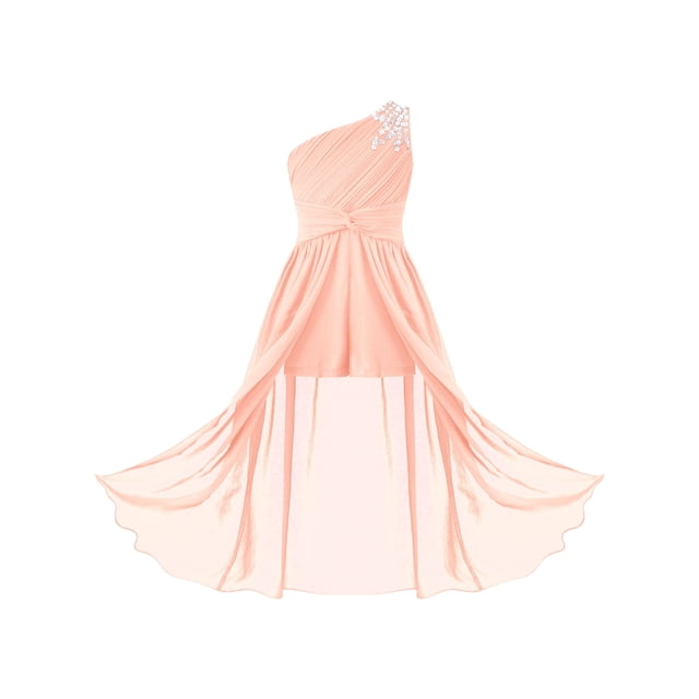 Aiihoo Robe Barboteuse à Paillettes et Perles pour Filles, une Épaule, Chiffon Froncé, Mariage, Demoiselle d'Honneur, Fleurs, Rose, 12