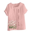 thumbnail image 2 of Pisexur Hauts pour Femmes Décontractés en Lin Col Rond Grande Taille Imprimé Manches Courtes T-shirt Blouse, Hauts d'Été pour Femmes Rose,P, 2 of 3