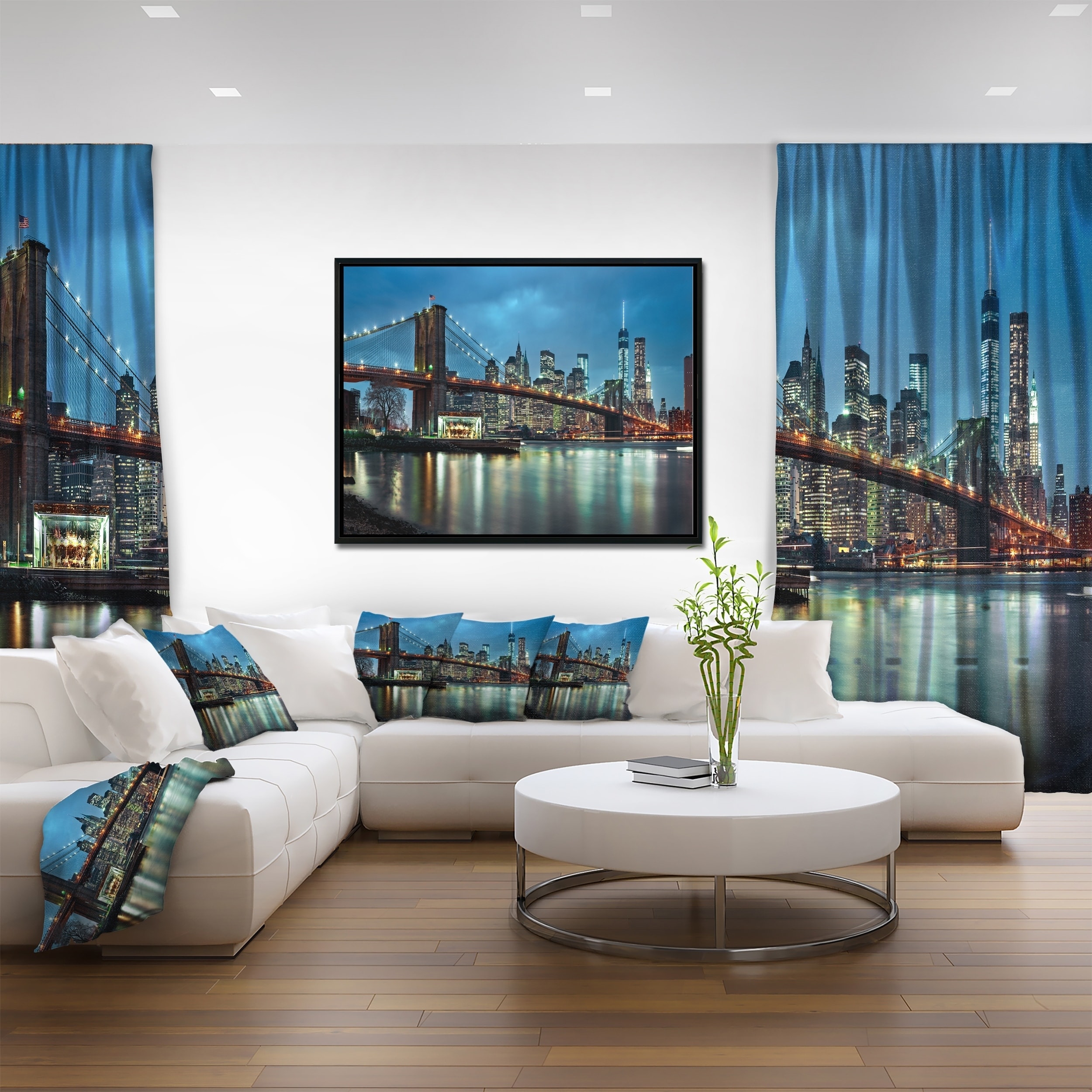 Design Art Pont De Brooklyn Et Gratte-Ciels  Sur Toile Encadrée