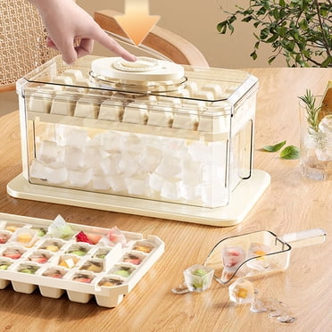 EGNMCR Gadgets de Cuisine, Accessoires de Cuisine Plateau à Glace à 64 Alvéoles Moule à Glaçons Grande Capacité Fabrication de Glace pour Réfrigérateur Démoulage Facile avec Couvercle Boîte à Glace avec Boîte à Glace Pelle à Glace Plateau à Glace