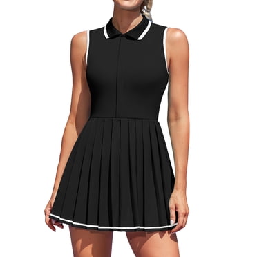 Charmo Robe de Tennis à Fermeture Éclair pour Femmes, Robe Polo d'Entraînement de Golf, Robe Plissée avec Shorts et Poches