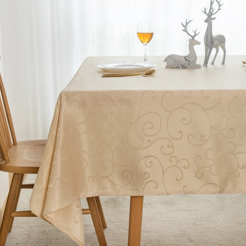 Marina Decoration Jacquard Waterproof Thick Elegant Luxury Premium Solid Damask Branch Scroll Decorative Home Kitchen Tablecloth Liquid Repellent and Stain Resistant