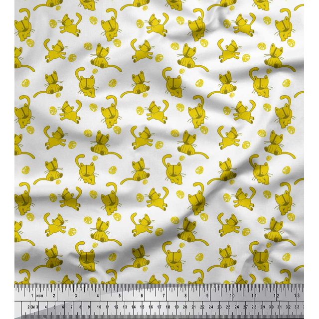Soimoi polyester Crepe Fabric Wool & Cat Animal Printed Fabric 1 Yard 52 Inch Wide