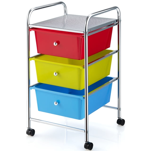 Costway Chariot à 3 Tiroirs Organisateur de Bacs de Rangement Roulant avec Tiroirs en Plastique Multicolore