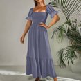 thumbnail image 1 of SMihono Robe Bohème d'Été pour Femmes Grande Taille Mode Décontractée d'Été Col Carré Uni Manches Courtes Femmes Robe pour Femmes Longues Robes, 1 of 8