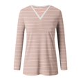 thumbnail image 4 of CEHVOM T-shirt Ample Décontracté à Manches Longues pour Femmes, Col en V, Imprimé à Rayures, Mode, 4 of 5