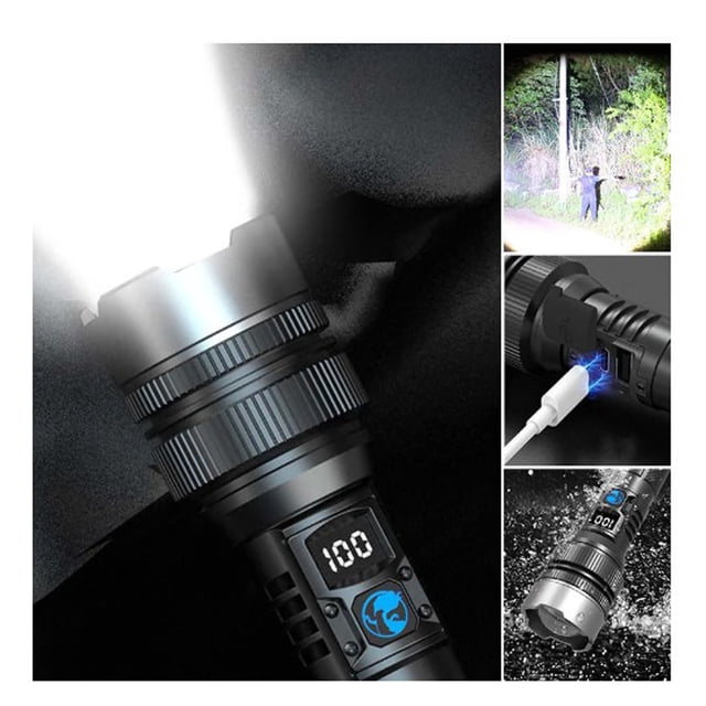 Uuiauoio Digital Display Strong Light Flashlight,supports USB charging,multifunctional and practical outdoor tool, Outdoor-bright Long-range Telescopic Portable White Light Rechargeable Flashlight