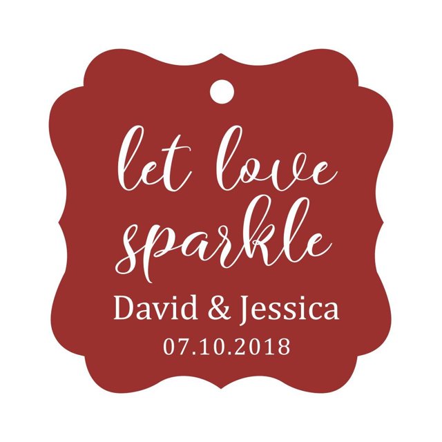 Darling Souvenir Personalized Fancy Frame Paper Tags Wedding Sparklers Let Love Sparkle Custom Hang Tags-Maroon-50 Tags