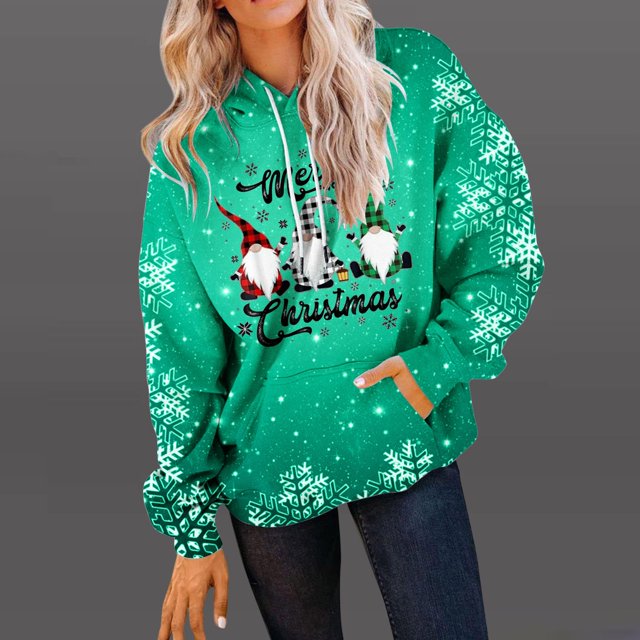 Qertyioot Chandail d'Hiver pour Femmes Mode Imprimé Noël, Manches Longues Col Rond Chaud Ample Tendance Tricoté