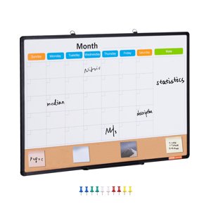 VEVOR 36"x24" Calendrier mensuel Tableau blanc & Cork Board Combo avec cadre en aluminium