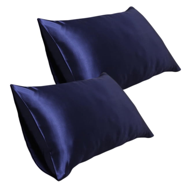 Agiferg 20*30 Inch Satin Pillowcase, Imitation Silk Pillowcase (2pc) in a deep navy blue color. The set includes two queen-size pillowcases made of polyester with a smooth satin finish. Each pillowcase features an envelope seal design for a secure fit. Ideal for enhancing comfort and protecting hair and skin during sleep.