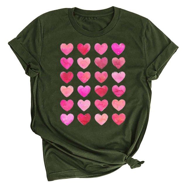Meichang T-Shirts Cœur d'Amour pour Femmes T-Shirts de la Saint-Valentin Imprimé Cœur Manches Courtes Hauts Mignons Col Rond Cadeaux de la Saint-Valentin pour Femmes