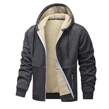 Pisexur Winter Coats for Men Zipper Drawstring Fleece Jacket Solid Color Long Sleeve Hooded Jackets for Men Casual Warm Mens Winter Jacket S-3XL