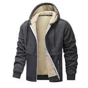 Pisexur Winter Coats for Men Zipper Drawstring Fleece Jacket Solid Color Long Sleeve Hooded Jackets for Men Casual Warm Mens Winter Jacket S-3XL