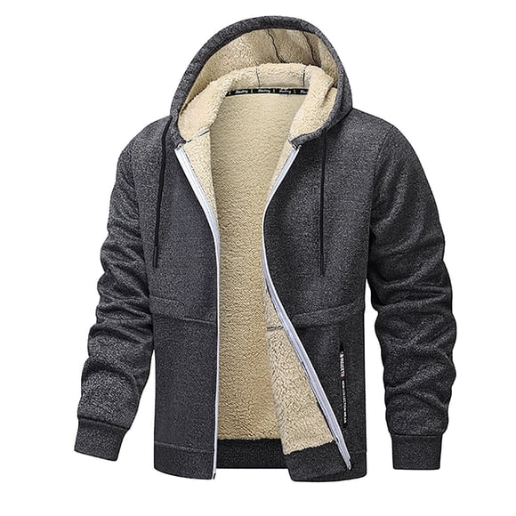 Pisexur Winter Coats for Men Zipper Drawstring Fleece Jacket Solid Color Long Sleeve Hooded Jackets for Men Casual Warm Mens Winter Jacket S-3XL