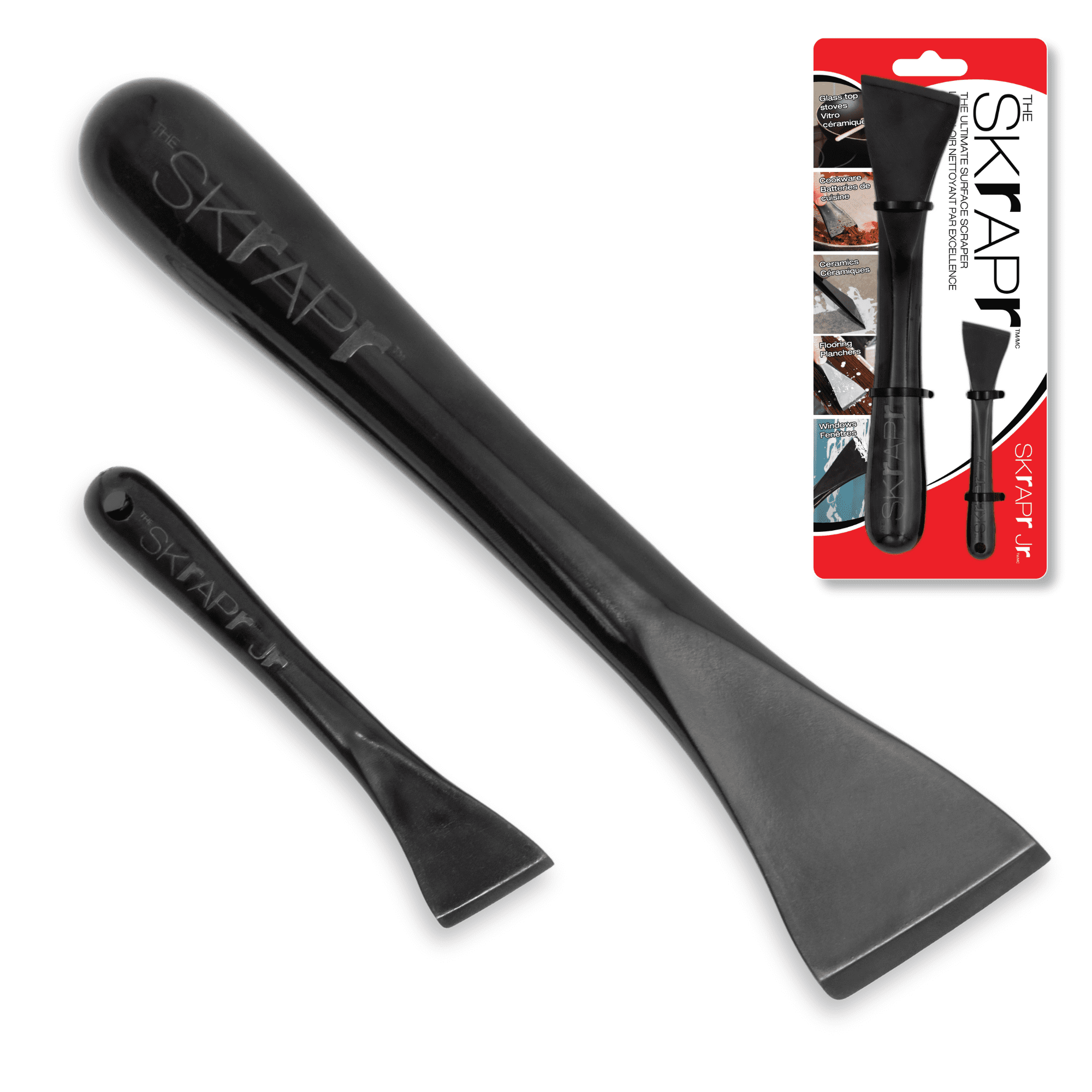 Plastic Scraper Tool, 2 Pack, Non-Scratch, 1.7 Inch Wide Blade, Long Ergonomic Handle, Heat Resistant (460F), Dishwasher Safe - Clean Ovens, Countertops, Hard Floors, Walls, and Windows