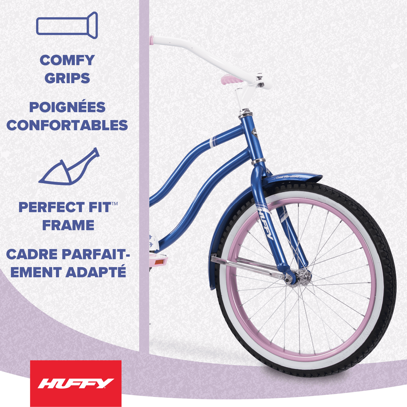 Huffy 20” Good Vibrations Cruiser Bike, Fits Riders 44”-56”, Blue, Ages 5-9, Girls