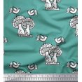 thumbnail image 1 of Soimoi Polyester Crepe Fabric Bird & Mushroom Block Print Sewing Fabric Yard 42 Inch Wide, 1 of 3