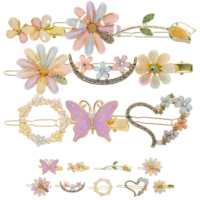 18Pcs Strass Papillons Pinces à Cheveux Cristal Fleur Coeur Barrettes pour les Femmes Filles
