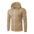 thumbnail image 1 of Penkiiy Chandail à Capuchon en Molleton à Fermeture à Glissière à Manches Longues Coupe Ajustée pour Hommes, Chandail Uni avec Poche, G Beige, 1 of 2