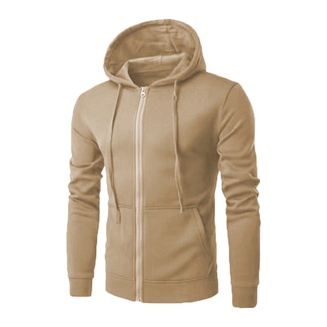 Penkiiy Chandail à Capuchon en Molleton à Fermeture à Glissière à Manches Longues Coupe Ajustée pour Hommes, Chandail Uni avec Poche, G Beige