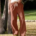 thumbnail image 2 of Timegard Womens Cotton Linen Pants Elastic Waist Wide Leg Solid Color Trend Lounge Pants with Pockets, 2 of 7