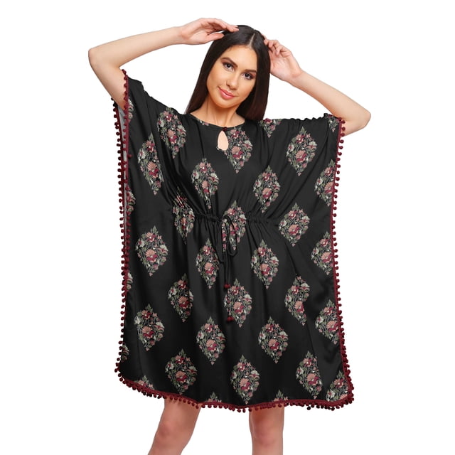 Moomaya Robe Courte de Caftan de Plage, Robe de Couverture Imprimée, Kaftan pour Femmes, Tenue de Plage, Couverture