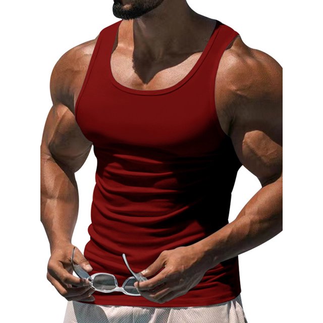 Innerwin Muscle Chemises Scoop Cou Hommes Été Hauts Sport Couleur Unie Léger Réservoir Rouge M