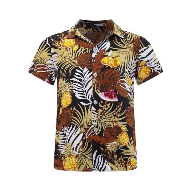 Jowowha Chemises Décontractées d'Été pour Petits Garçons Aloha Luau Col Rabattu Hauts Tropicaux Type L 160