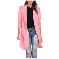 thumbnail image 1 of CEHVOM Women Button Pockets Three Quarter Sleeve Solid Office Coat Cardigans Suit Jacket Long Outwear, 1 of 6