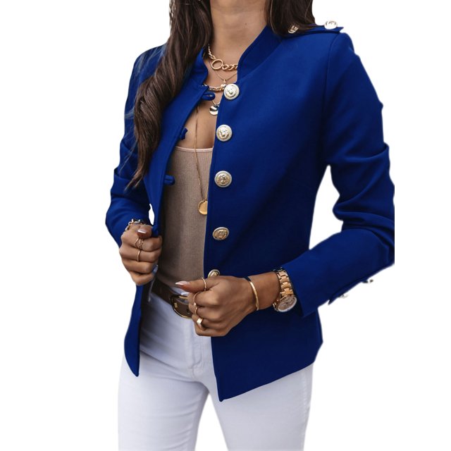Innerwin Business Jackets V Neck Women Blazers Work Solid Color Slim Fit Cardigan Jacket Royal Blue XL