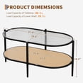thumbnail image 2 of EastVita 2-Tier Rattan Coffee Table,Boho Oval Coffe Table with TempeRed Glass Top,Farmhouse Water-Wave Glass Metal Tea Center Tables Storage Shelf Decor for Living Room Office Home - Black, 2 of 8