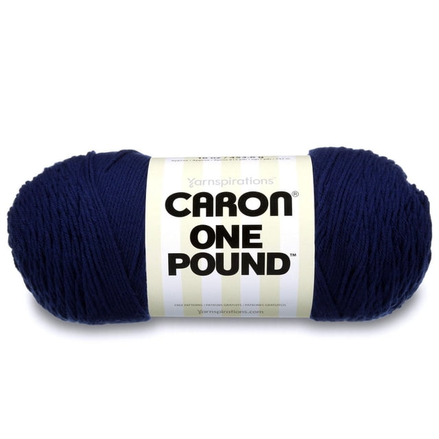 Caron® One Pound™ Yarn, Acrylic #4 Medium, 16oz/454g skein in navy blue, worsted weight yarn with smooth texture, ideal for knitting and crochet accessories, garments, and home decor, machine washable and dryable.