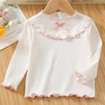 thumbnail image 1 of Cowsor Girls Soft Ribbed Peter Pan Collar Bow T-Shirt Sweet and Ribbed Knit Casua Cute Tops, 1 of 3