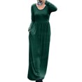 thumbnail image 2 of UKAP Ladies Dress Crew Neck Maxi Dresses Solid Color Swing Party Blackish Green L, 2 of 9
