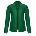 thumbnail image 4 of BiZtdJrK Spring Savings! Womens Business Casual Outfits Button Trims Long Sleeve Lapel Blazers Open Front Solid Color Fall Suits Jackets Green XL, 4 of 6
