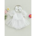 thumbnail image 2 of Faithtur Bébé Fille Tenue d'Été, Manches Courtes Bow avant Robe en Tulle avec Bandeau Set de Vêtements 2Pcs, 2 of 8