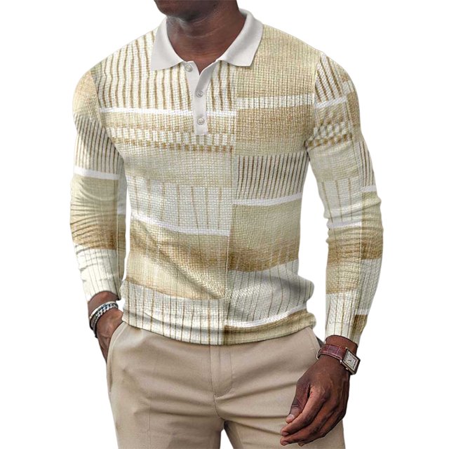 Innerwin Polo Shirt Lapel Neck Men T Shirts Business Long Sleeve Color Block Tee Style L 5XL