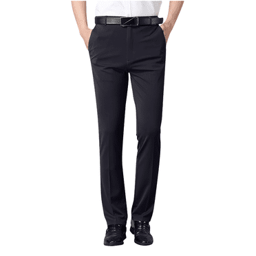 AherBiu Plus Size Mens Dress Pants Fleece Straight Legs Fitted Trousers with Pockets Fall Winter Business Work Office Pants