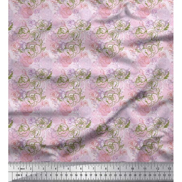 Soimoi Tissu en Velours Imprimé Feuilles et Roses par Yard 58 Pouces de Large