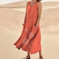thumbnail image 2 of RKSTN Robes d'Été pour Femmes Décontractées en Coton et Lin à Col Rond Sans Manches Robes de Plage Amples Grande Taille à Imprimé Floral Évasées Maxi, 2 of 5