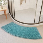 Curved Bath Mat, Non Slip Microfiber Soft Absorbent Fanned Shower Mats Washable Bathroom Rug Corner Bath Tub Floor Carpet for Fan Shaped Shower Stall