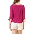 thumbnail image 3 of INSPIRE CHIC Women's Ruffled Neck Half Sleeve Sheer Summer Polka Dots Blouse Tops M Hot Pink, 3 of 6