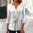thumbnail image 2 of CEHVOM Women's Casual Trumpet 3/4 Sleeve Printed Buttoned Basic Ruched Tops Pleated T-shirts Blouses Clearance, 2 of 5