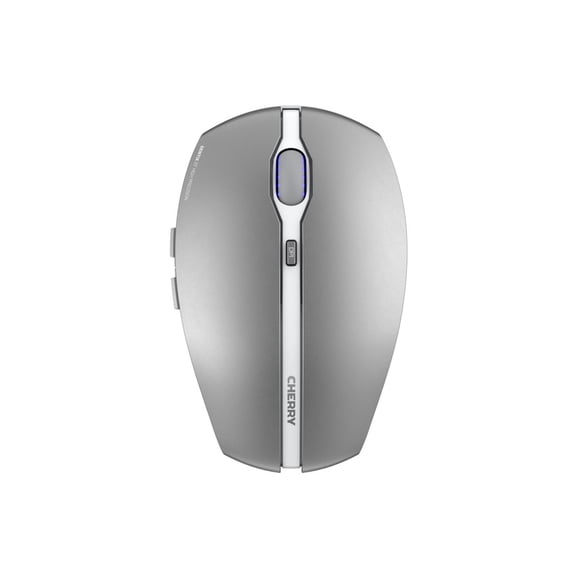 Souris sans fil Bluetooth Cherry GENTIX BT, fonction multi-appareils (jusqu'à 3 appareils), résolution commutable (1K/2K DPI), 7 boutons et molette de défilement, fonctionne sur piles - Argent givré