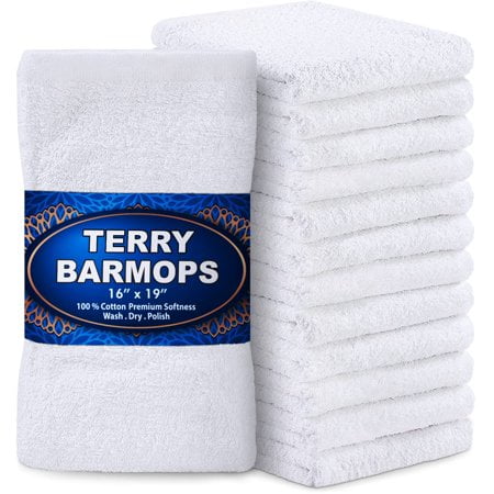 GREEN LIFESTYLE Vadrouilles de Cuisine en Éponge pour Bar, Lot de 12, Linges à Vaisselle Blancs en Pur Coton, Guenilles, Serviettes de Nettoyage pour Restaurant Filées à l'Anneau 100 % Coton, 16 X 19 Pouces